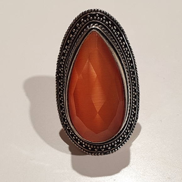 Sterling Silver Faceted Synthetic Carnelian Fancy Bollywood Bezel Set Ring - Picture 4 of 5